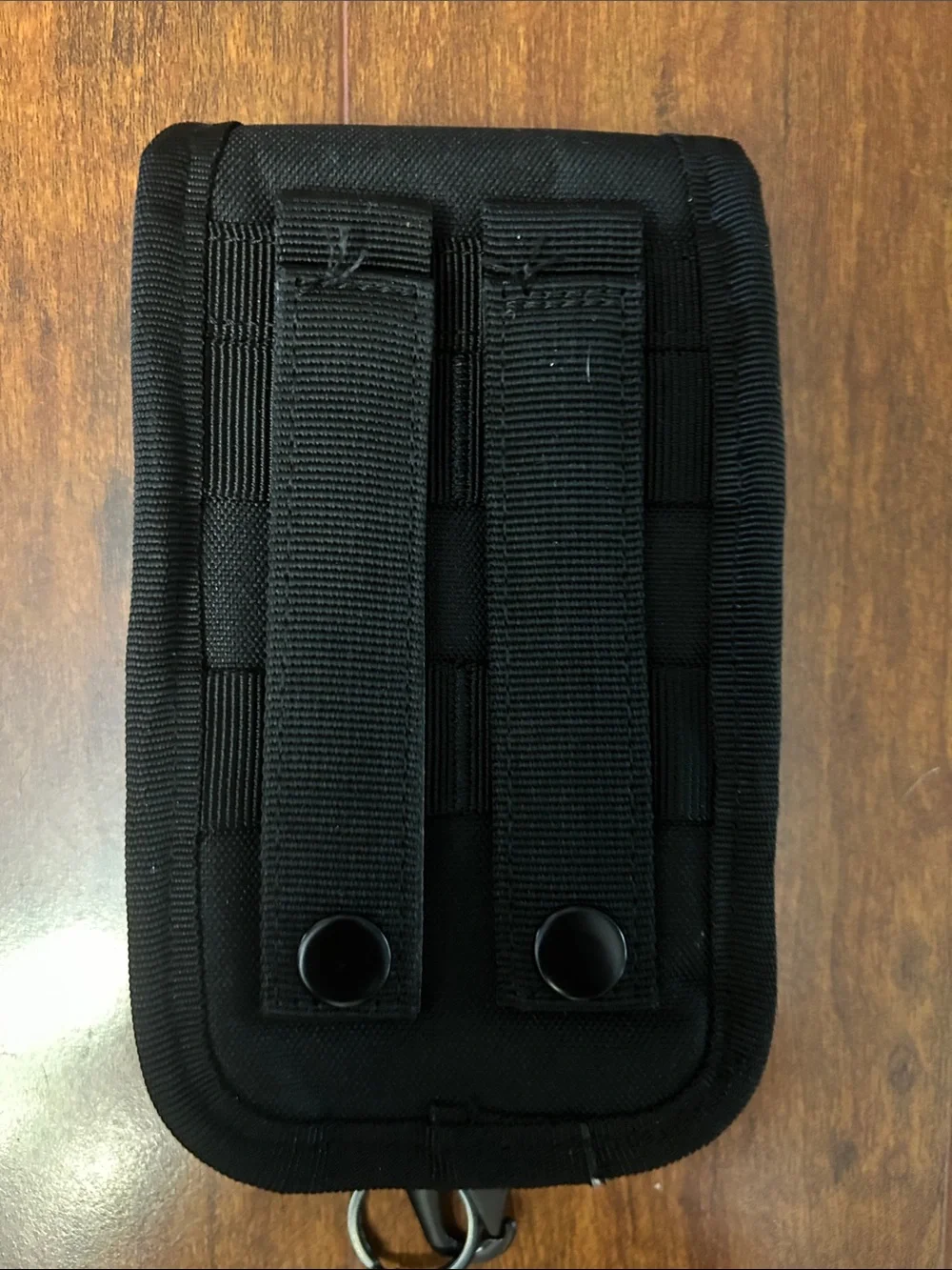 Tactical Black Nylon Utility Pouch with American Flag Patch.  Holds a phone plus